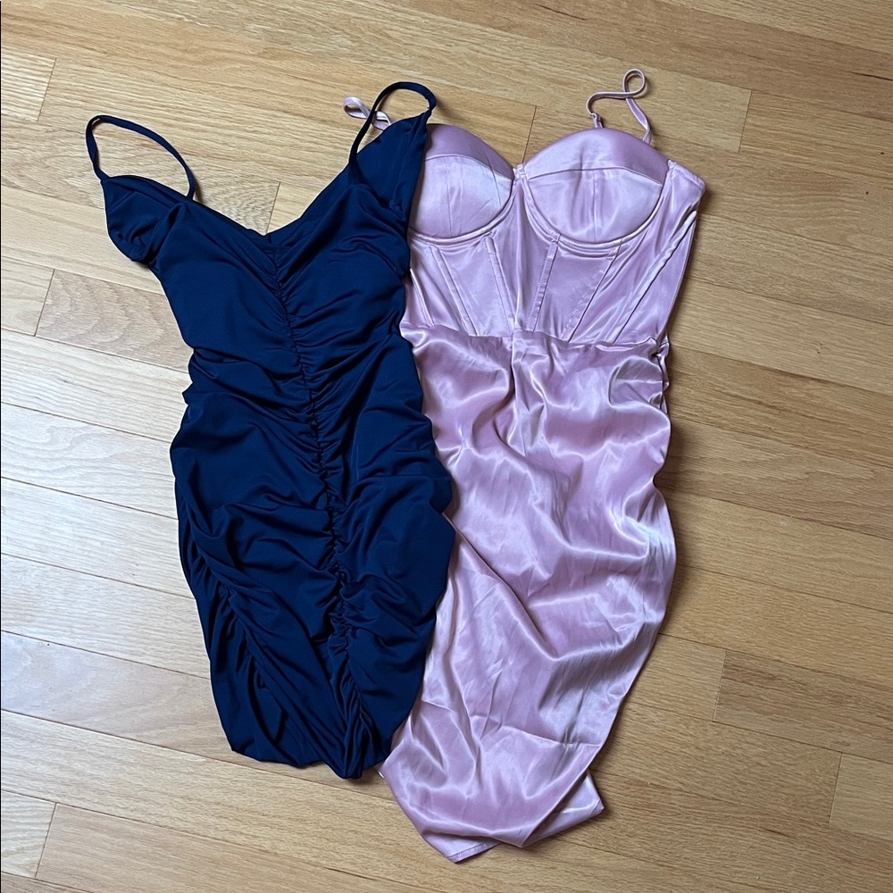 Set of 2 | SHEIN Navy and Pink Ruched Dresses